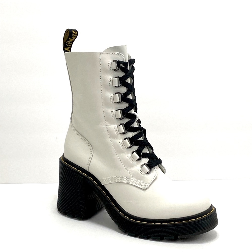 - NEW DR MARTENS CHESNEY LEATHER FLARED HEEL LACE UP BOOTS - Picture 7 of 11